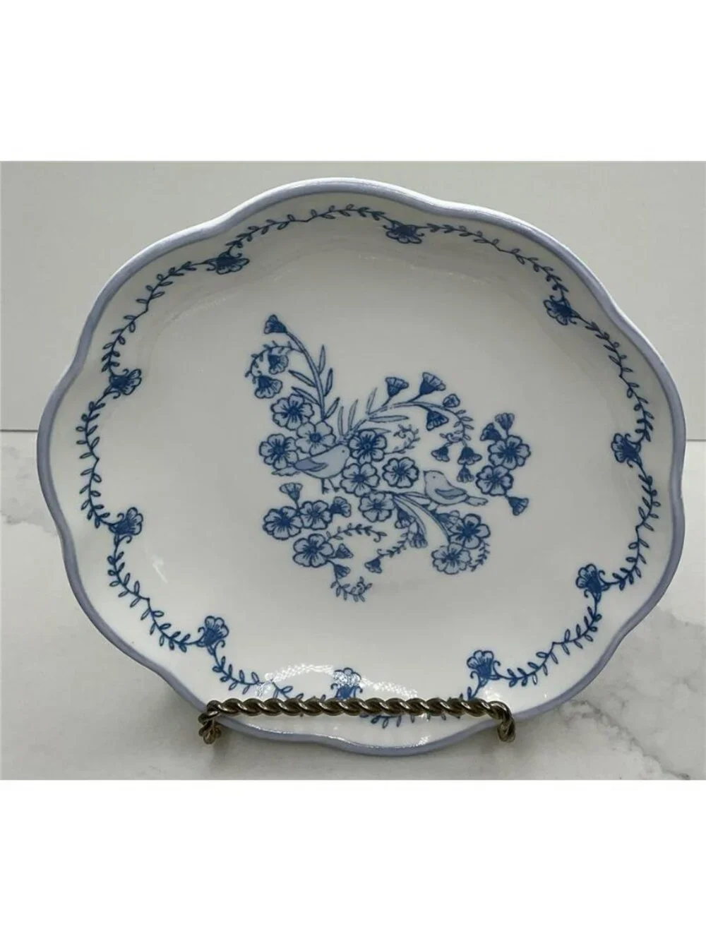 Small Cat Bowl, Pet Bowl, Pretty Blue & White Pet Food Dish FLOWERS Ceramic New